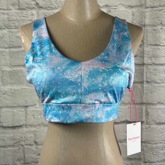 Juicy Couture Padded Sports Bra Women's Large Blue Aurora Print Thick Straps NWT - Picture 1 of 10